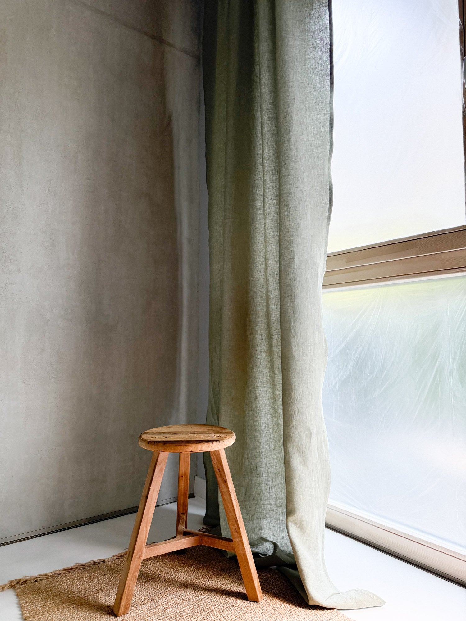 Mittelschwere Leinenvorhänge – Salbeigrün (2er-Set)