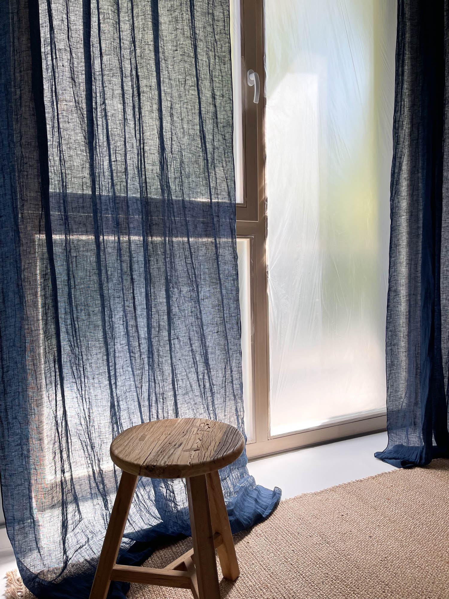 Tunna linnegardiner – Marinblå, enkel panel