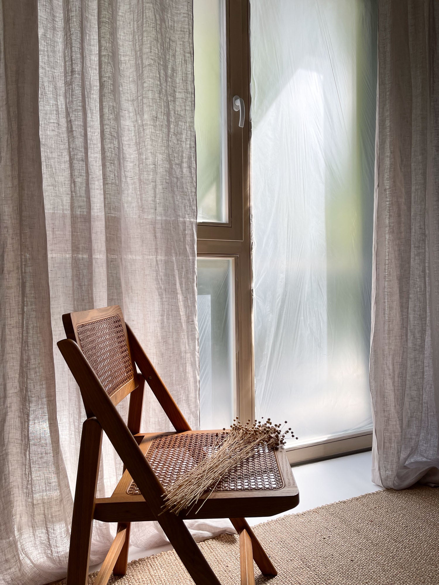 Tunna linnegardiner – Beige, enkel panel