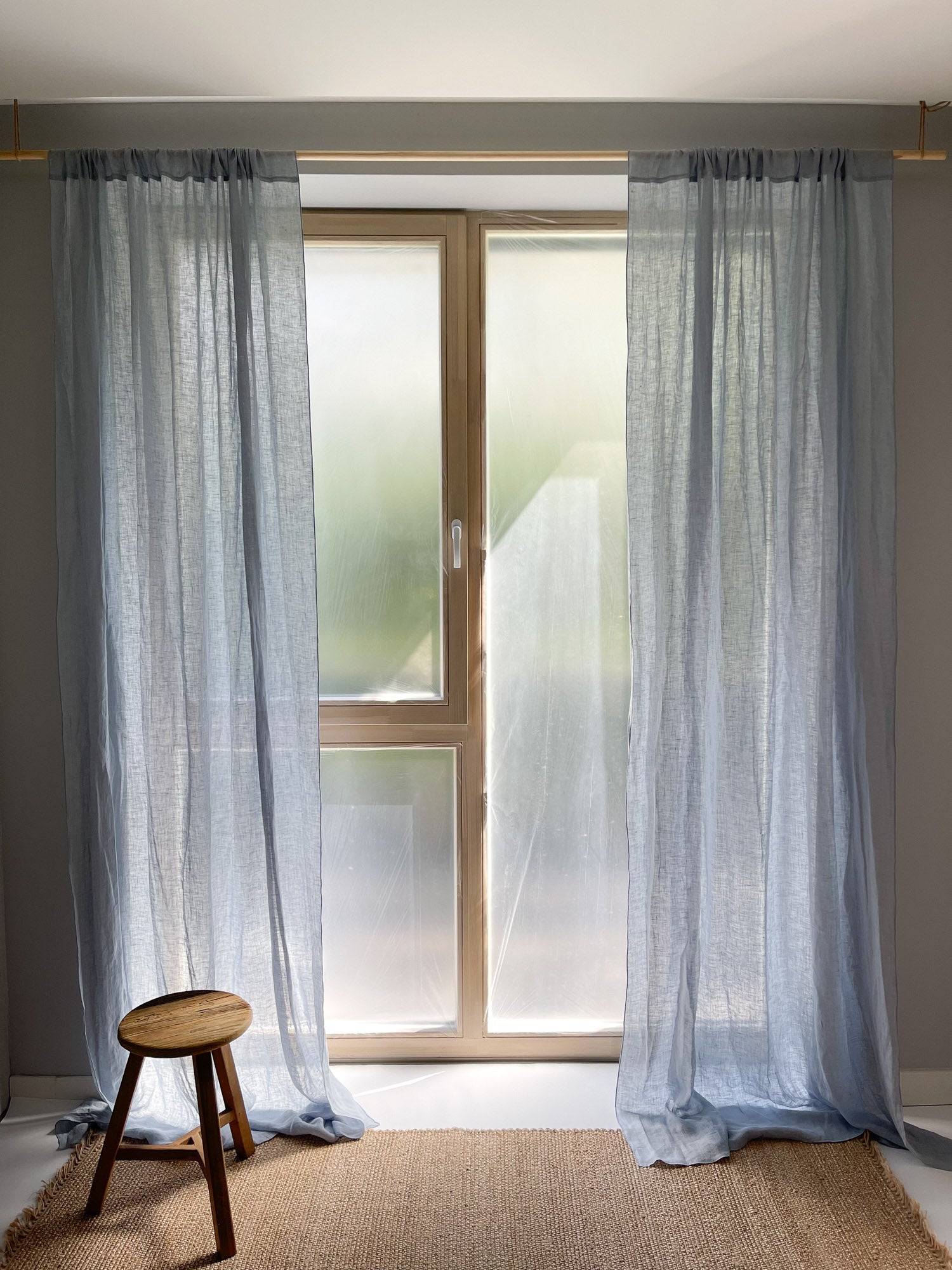 Leinen Musselin Vorhang - Hellblau, einzeln