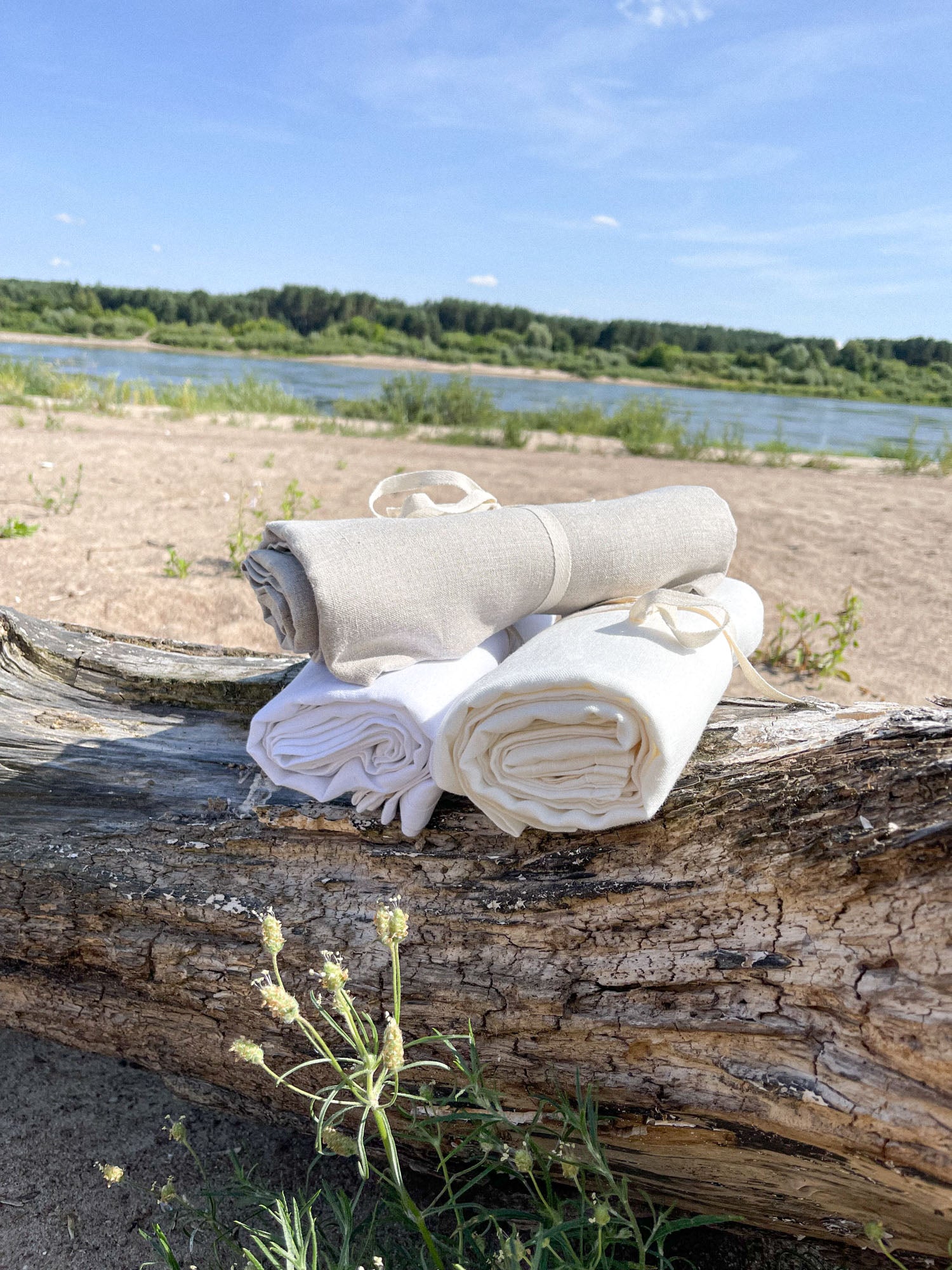 Strandtuch aus gewaschenem Leinen - Gebrochen Weiß