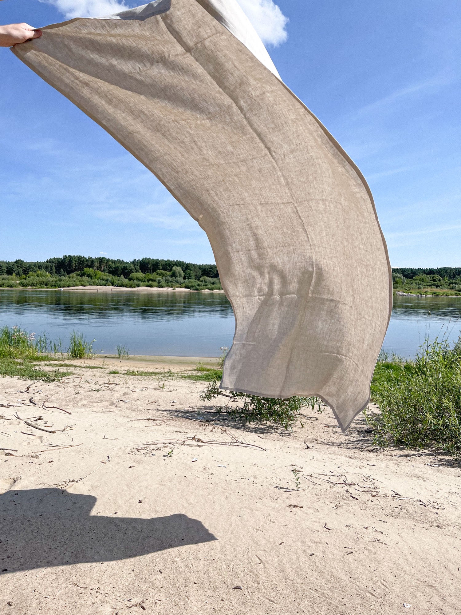 Linne strandhandduk – Beige