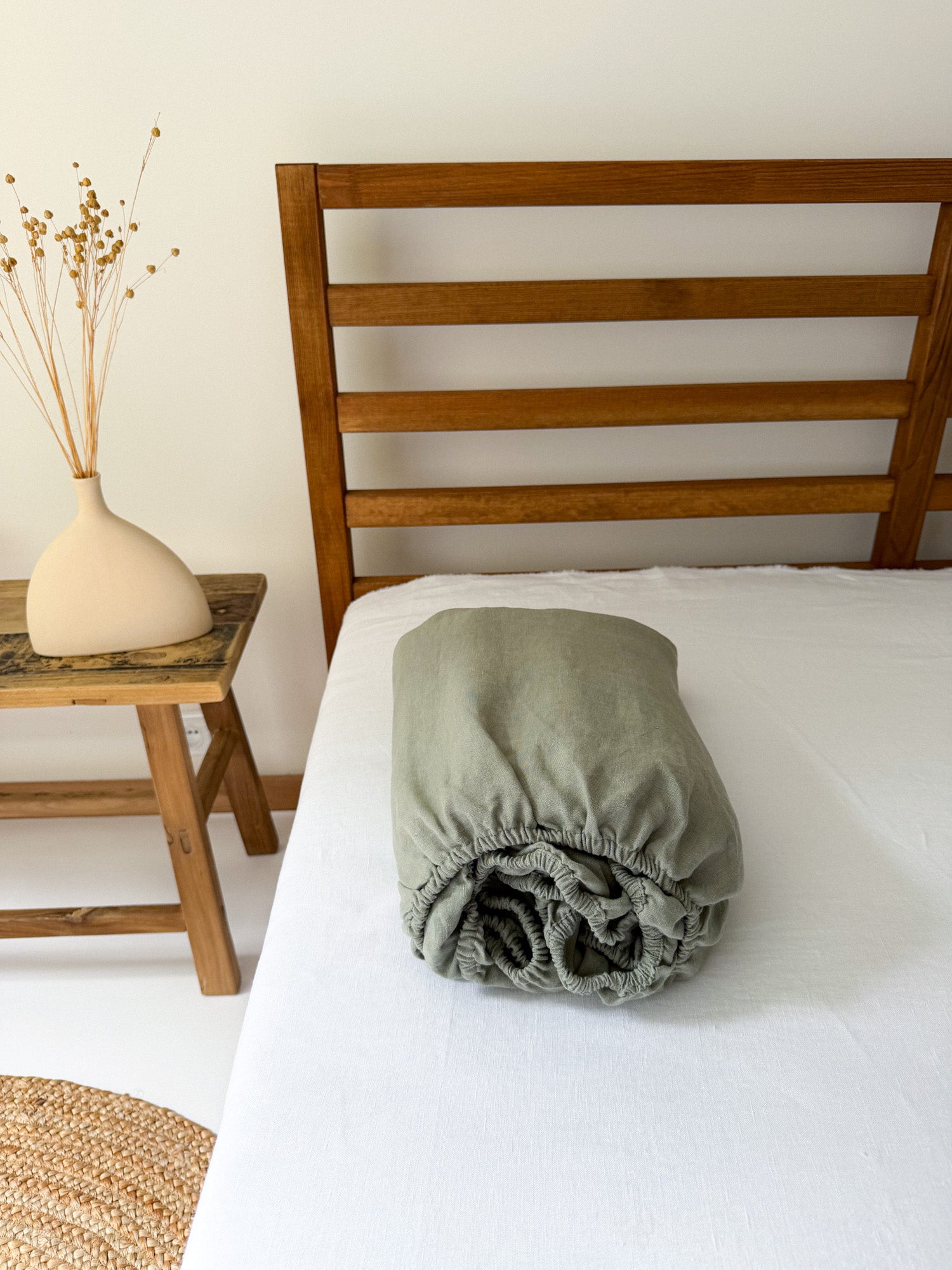 Drapålakan i linne – Salviagrön