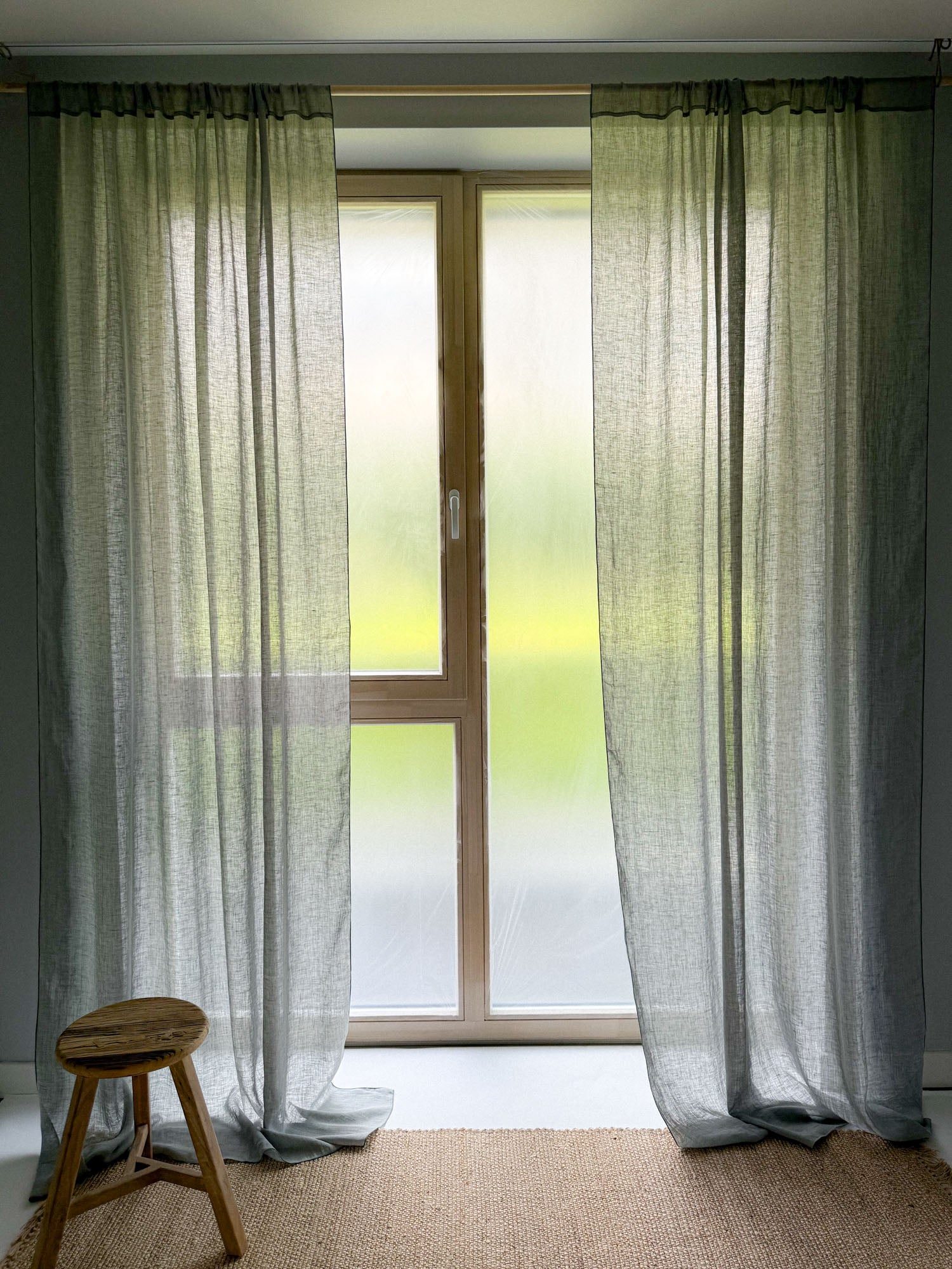 Leinen Musselin Vorhang - Salbeigrün, einzeln