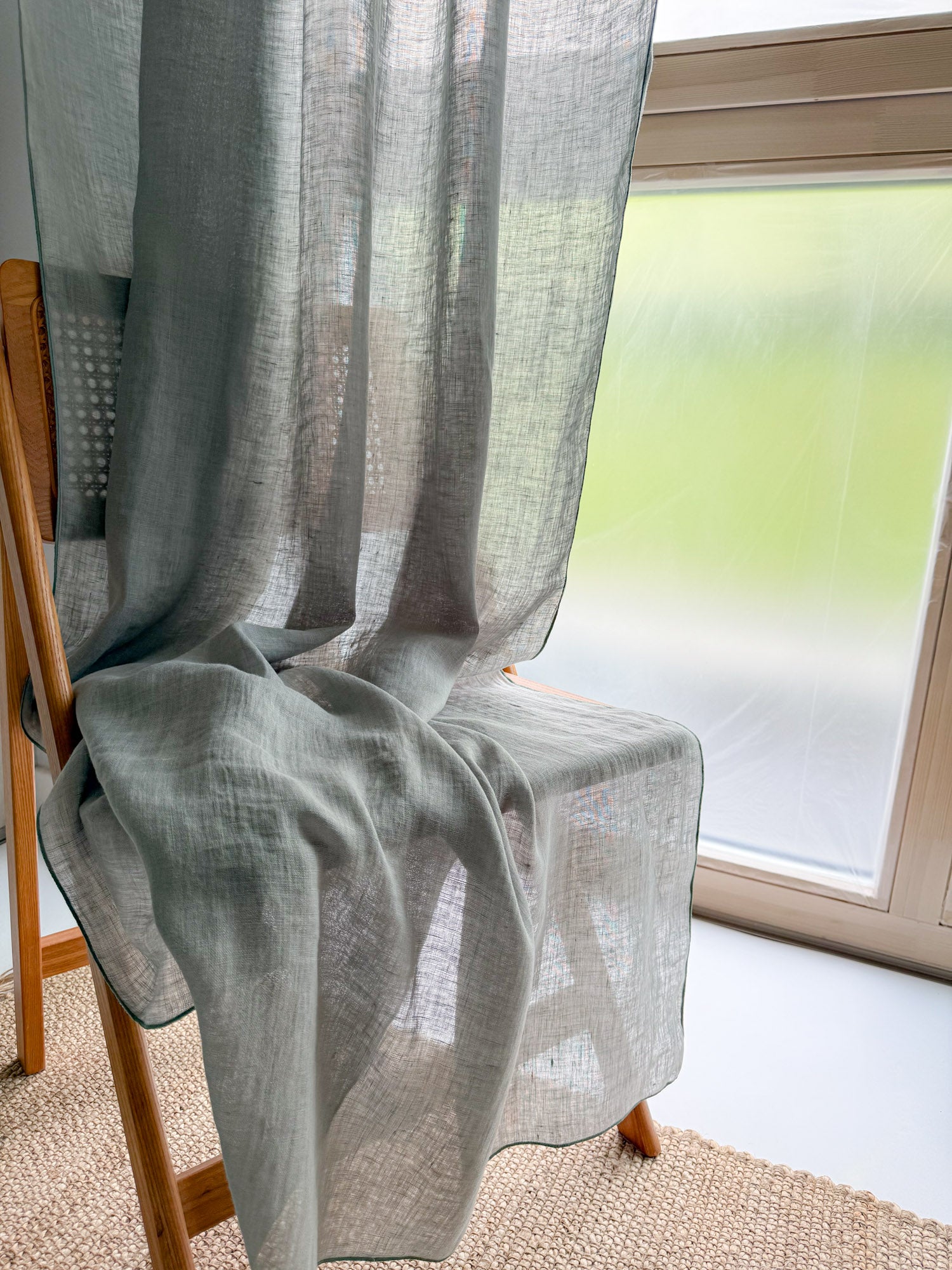 Leinen Musselin Vorhang - Salbeigrün, einzeln