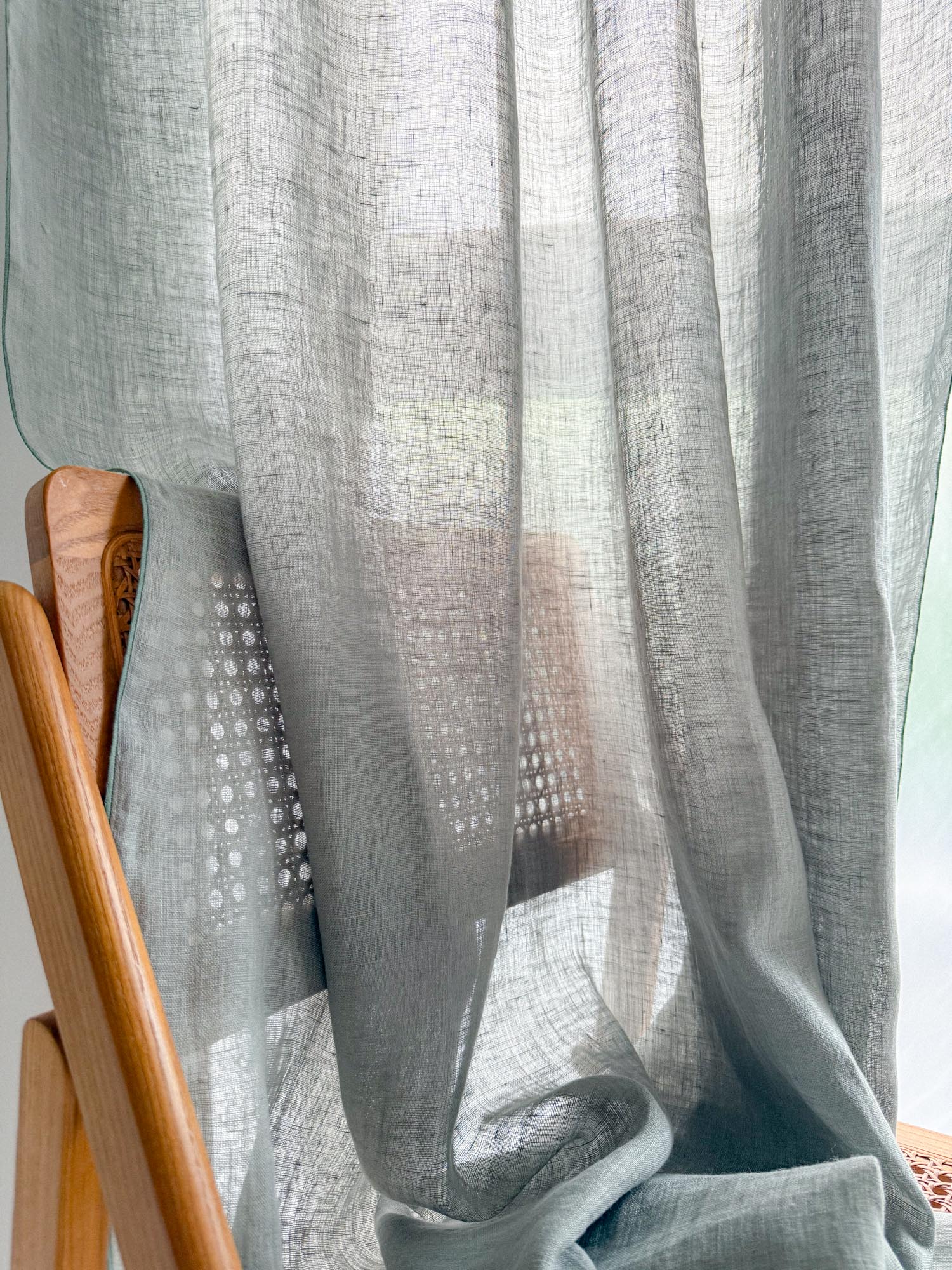 Leinen Musselin Vorhang - Salbeigrün, einzeln