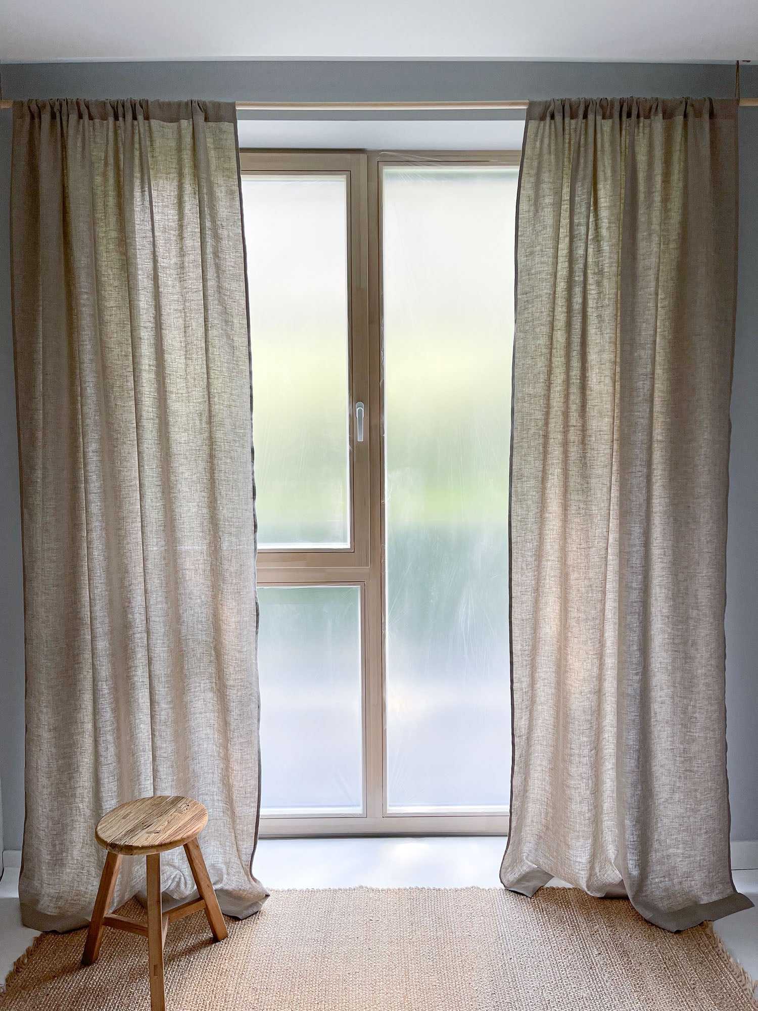 Mittelschwere Leinenvorhänge – Beige (2er-Set)