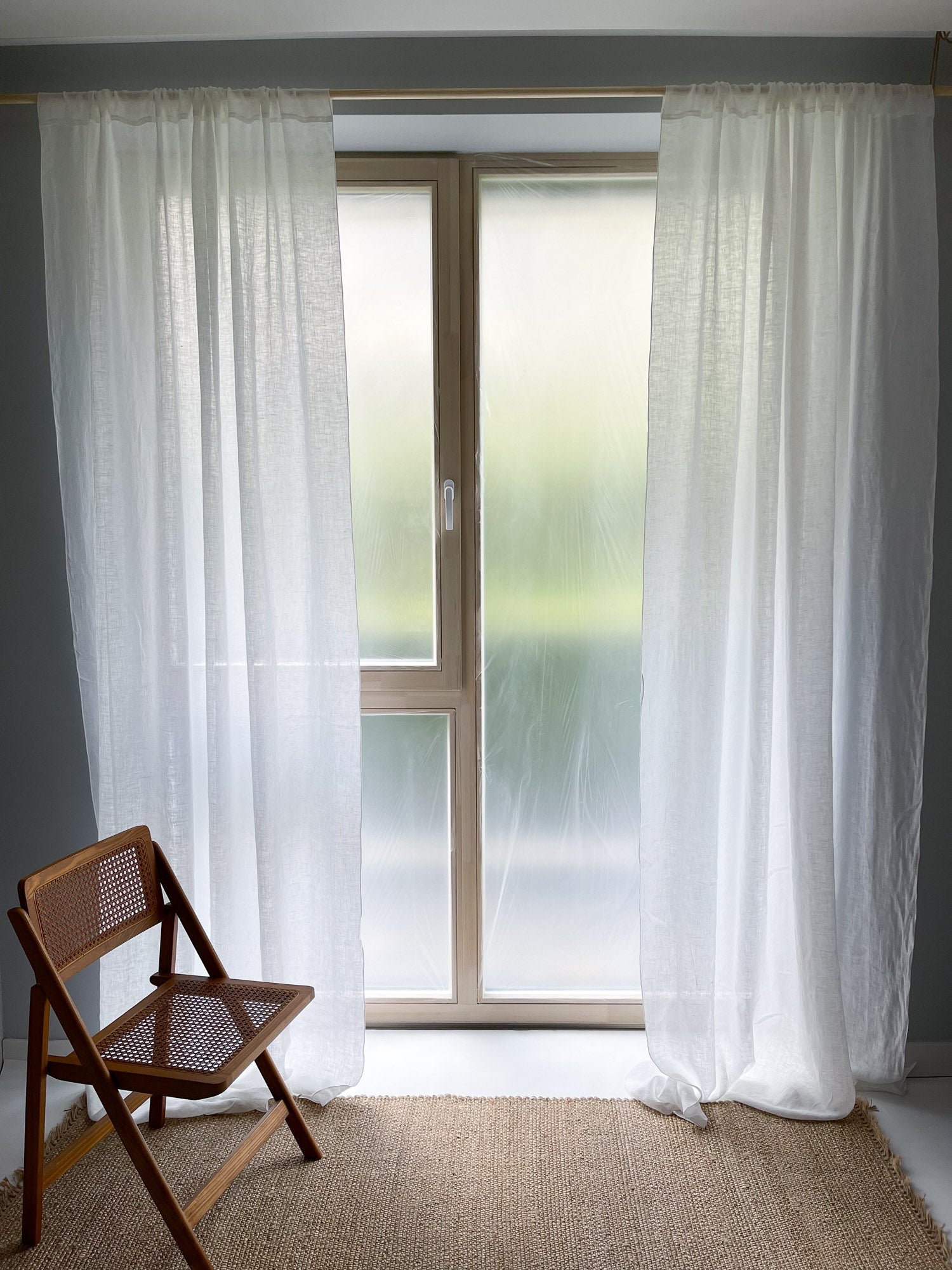 Tunna linnegardiner – Vit, enkel panel
