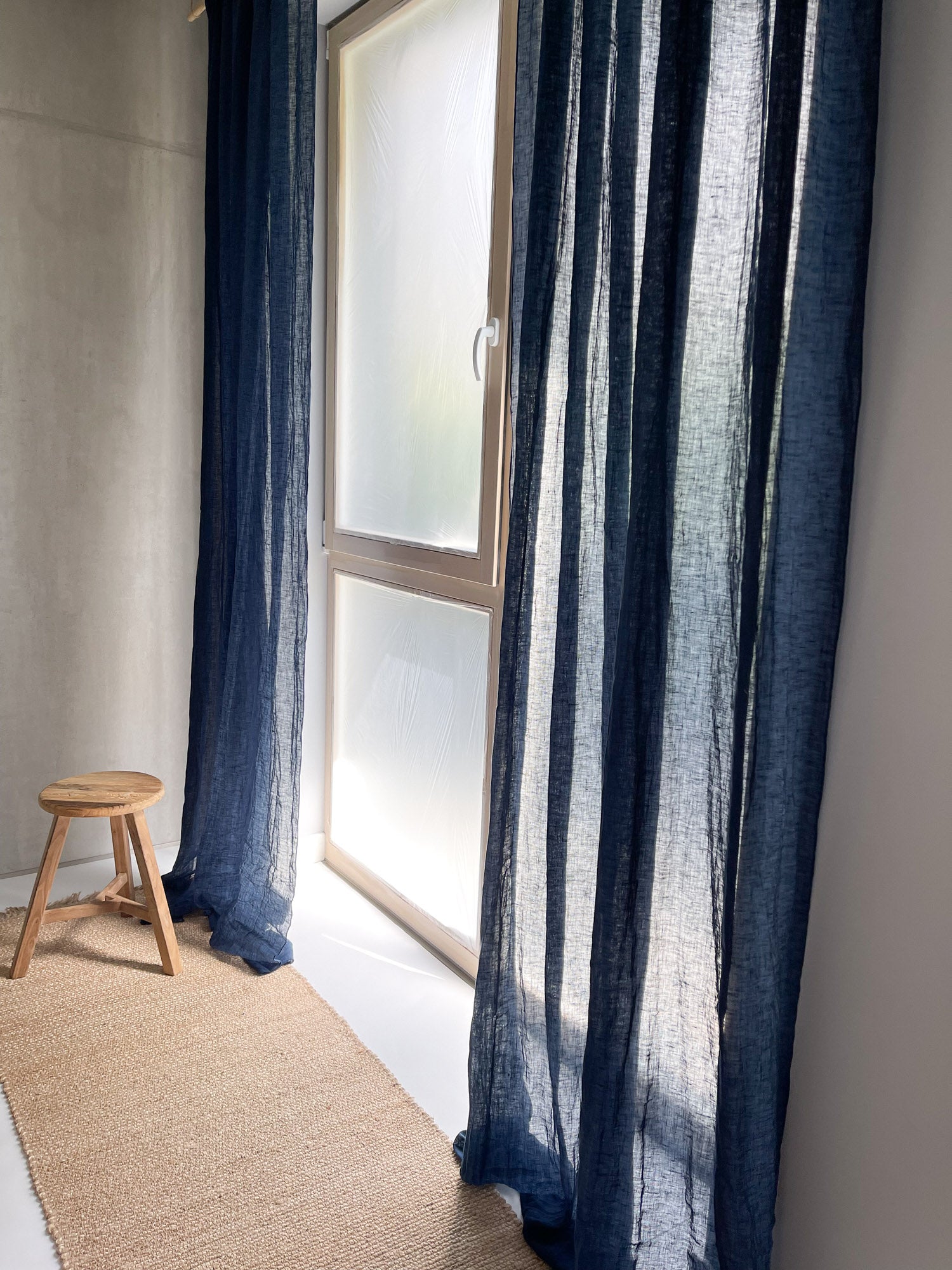 Tunna linnegardiner – Marinblå, enkel panel