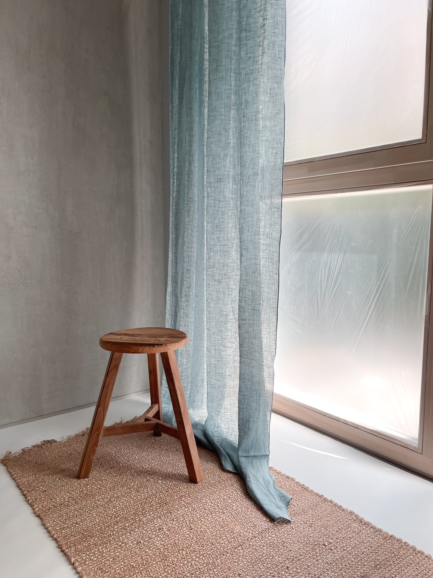 Leinen Musselin Vorhang - Steinblau, einzeln