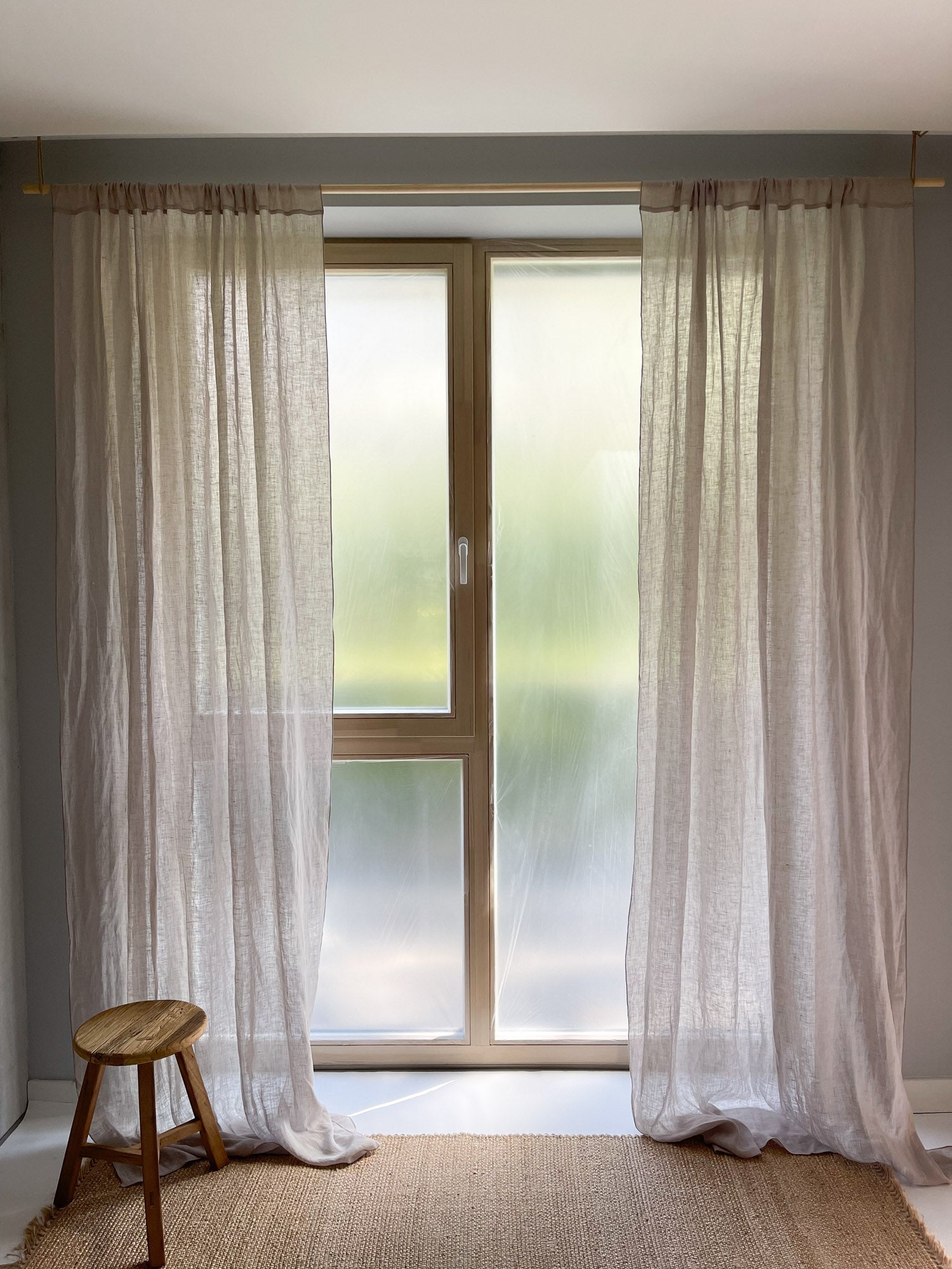 Tunna linnegardiner – Beige, enkel panel