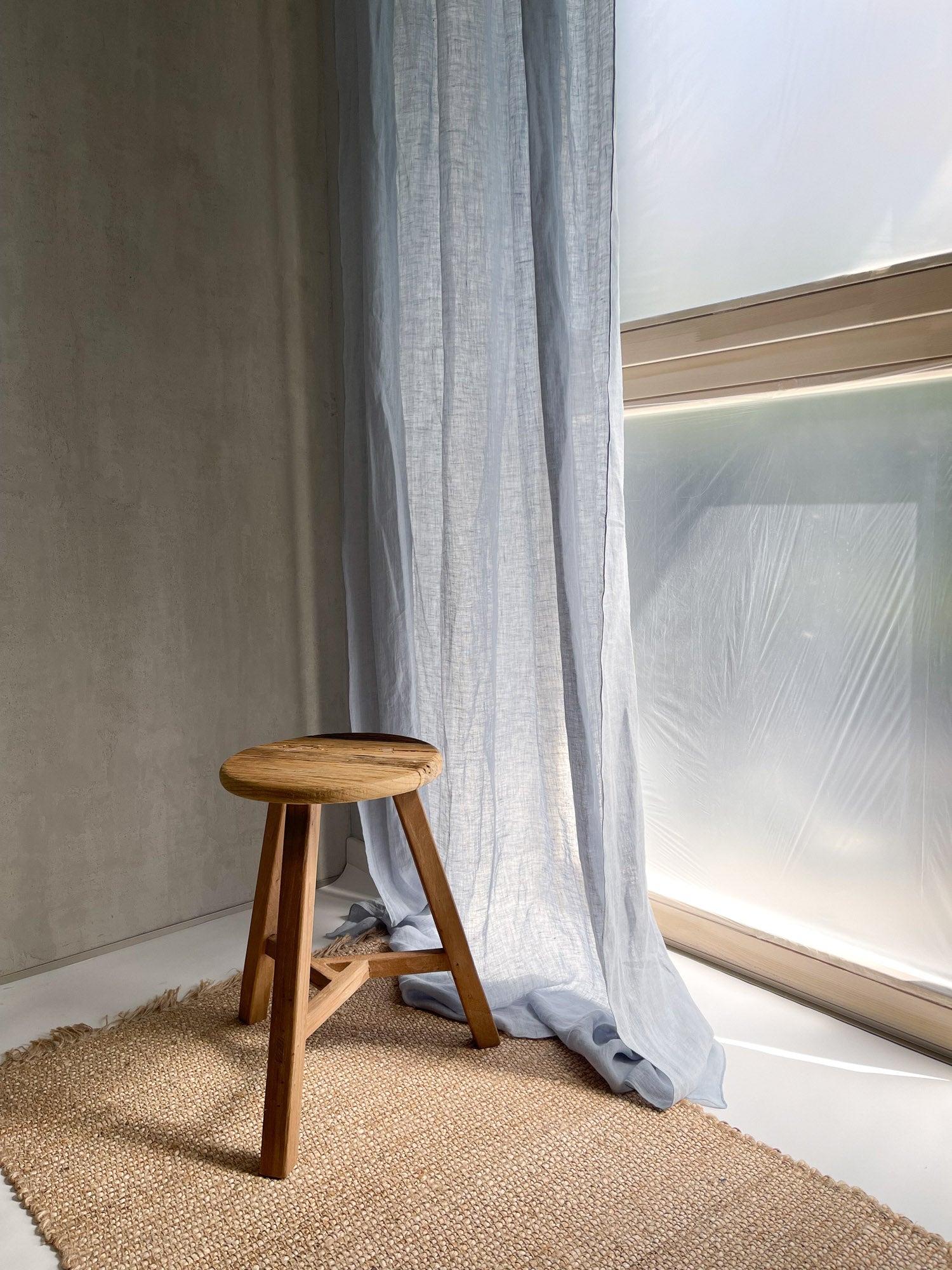 Leinen Musselin Vorhang - Hellblau, einzeln