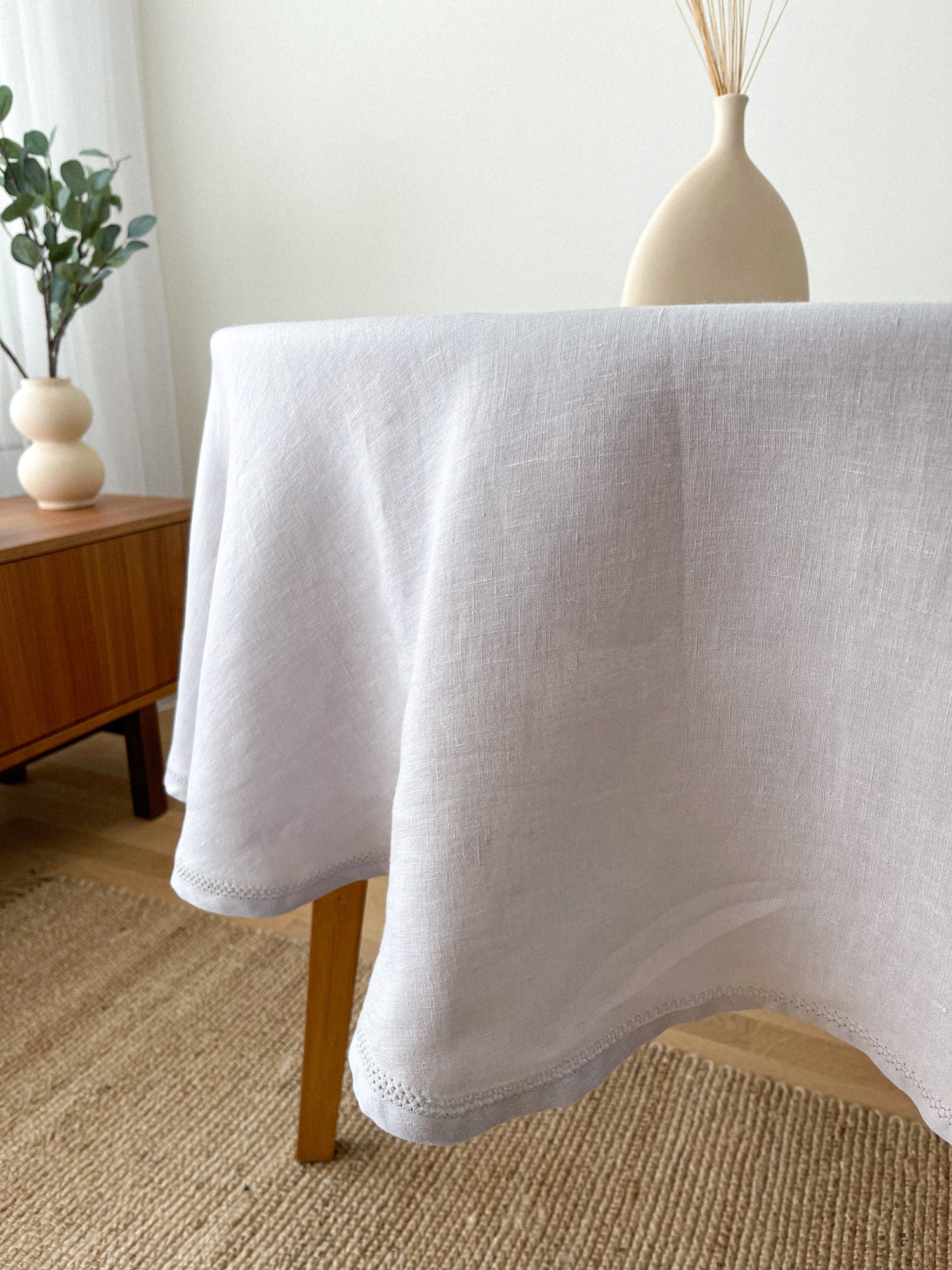 Runde Tischdecke aus Leinen mit Hohlsaum - Hellgrau - Linen Notes