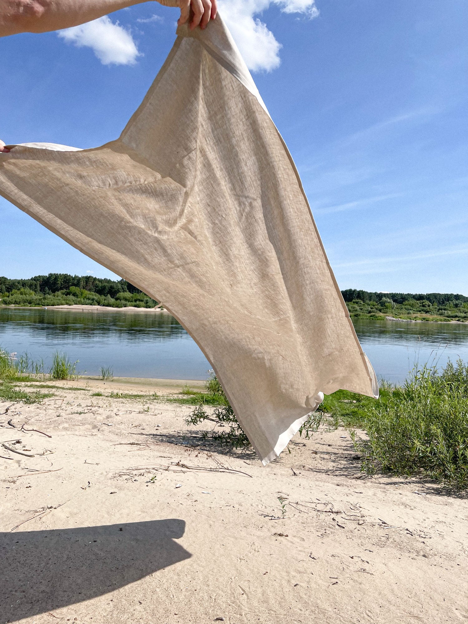 Linne strandhandduk – Beige