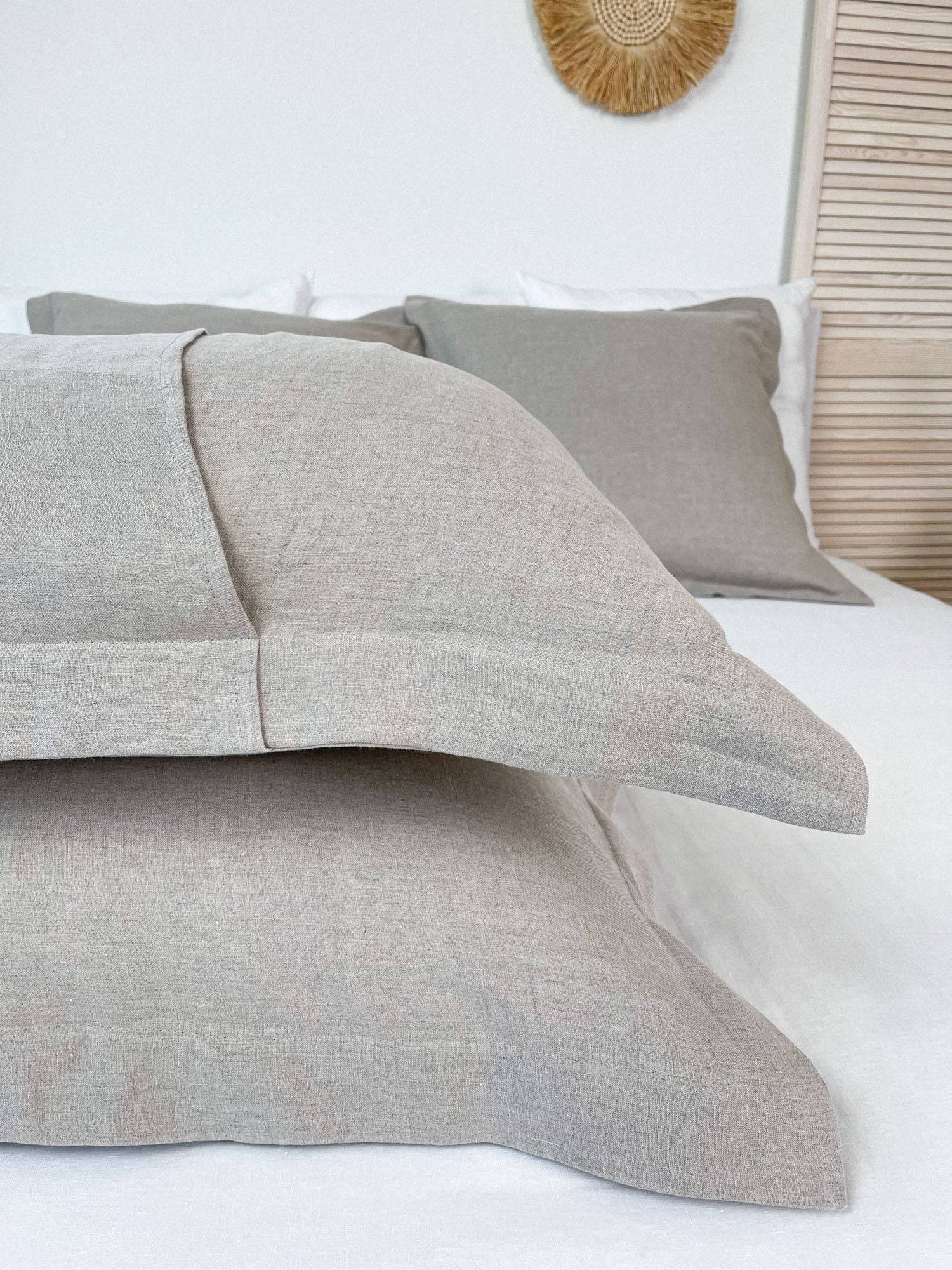 Kopfkissenbezug aus Leinen mit Borte - Beige - Linen Notes
